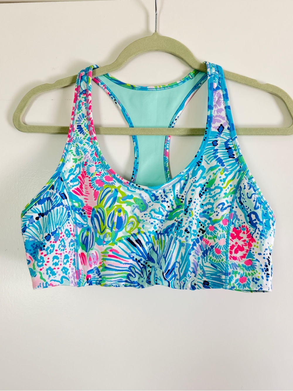 Lilly Pulitzer Luxletic Teegan Sports Bra Large L Coral Sea Life Print Racerback